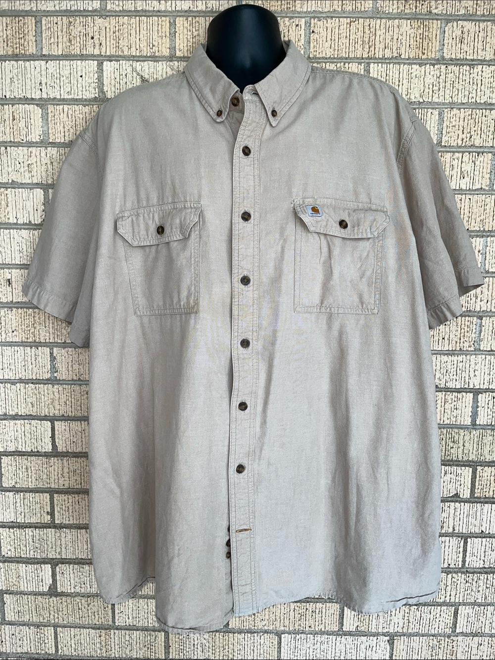 Carhartt Relaxed Fit Cotton Short Sleeve Button Work Shirt 3XLT Light Tan